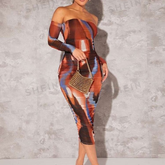 Shein Multicolor Off-Shoulder Bodycon lond out date party birthday dinner Dress - Picture 1 of 3